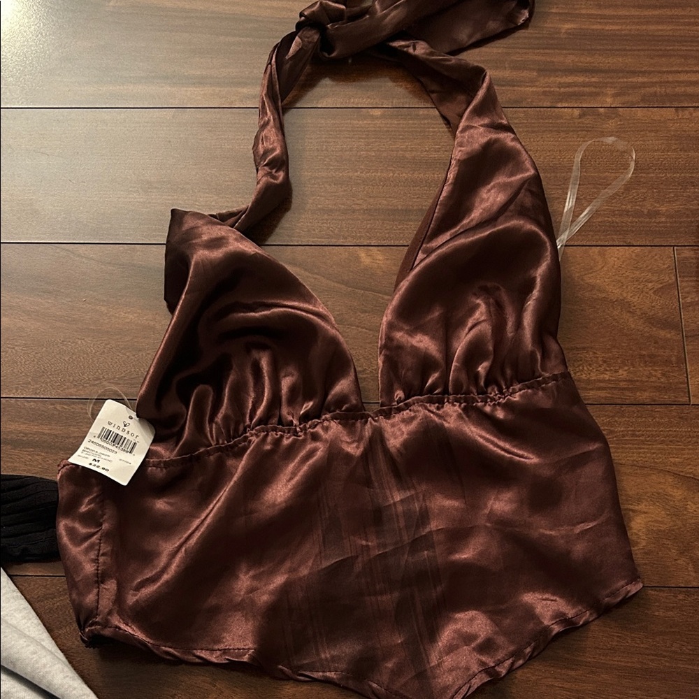 Windsor Brown Satin Crop Top